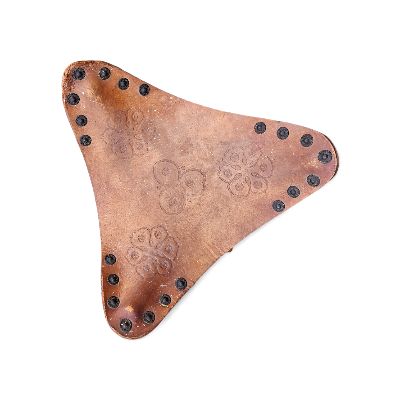 2 x Matching Vintage Tooled Leather Tripod Chair / Camp Chair /