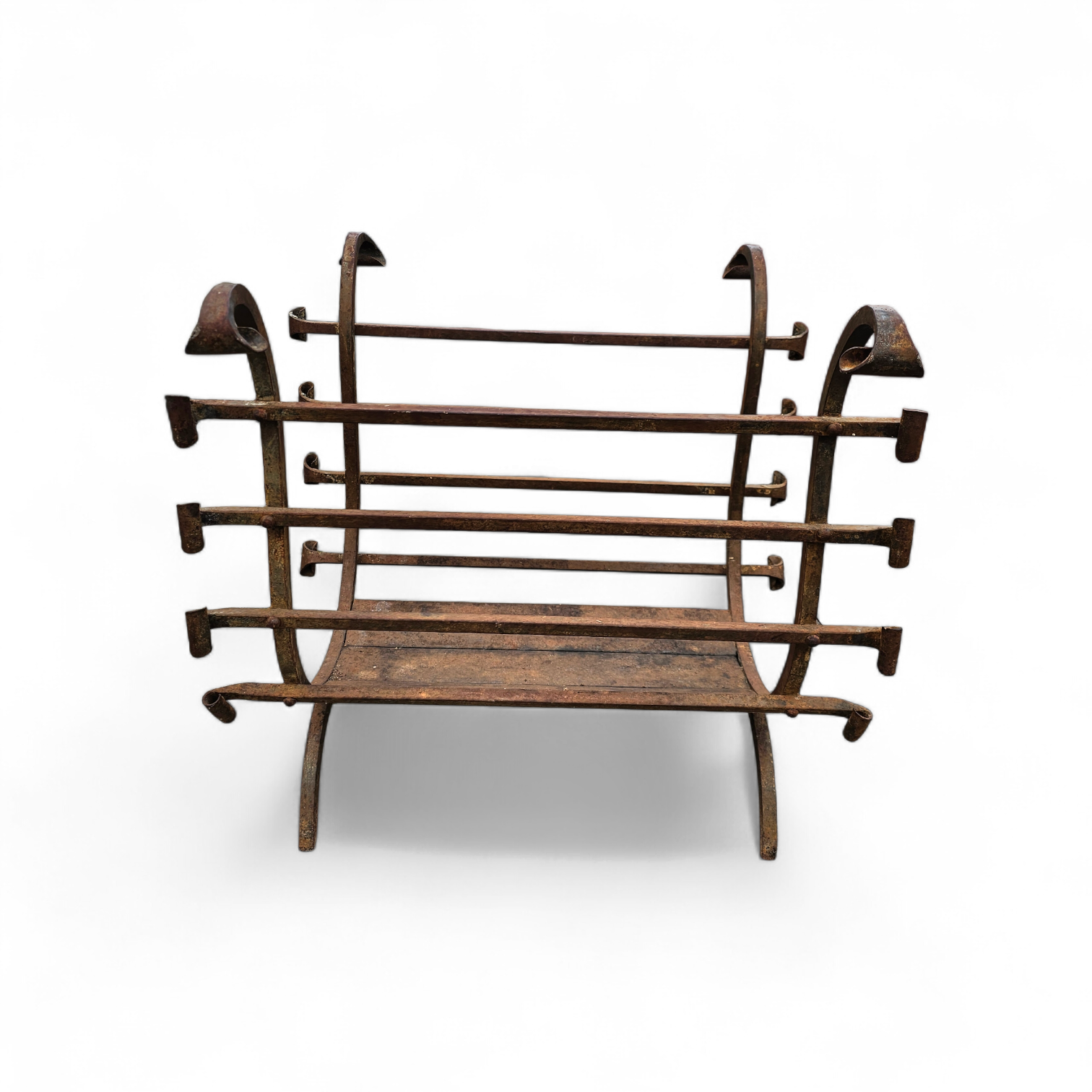 Vintage Black Wrought Iron Fireplace Log Holder / 1960s