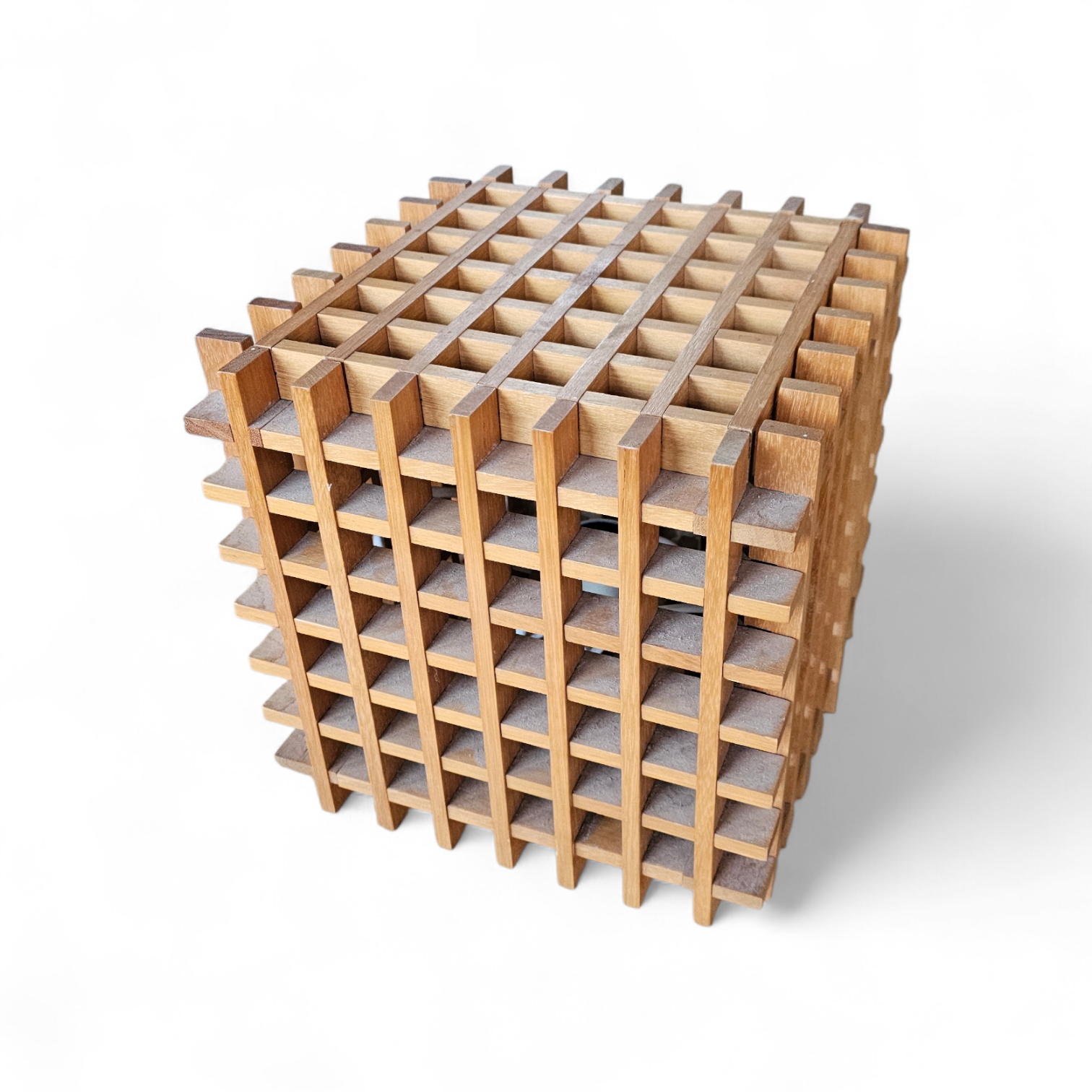 Mid Century Modern wood cube table lamp / Italy 1960s