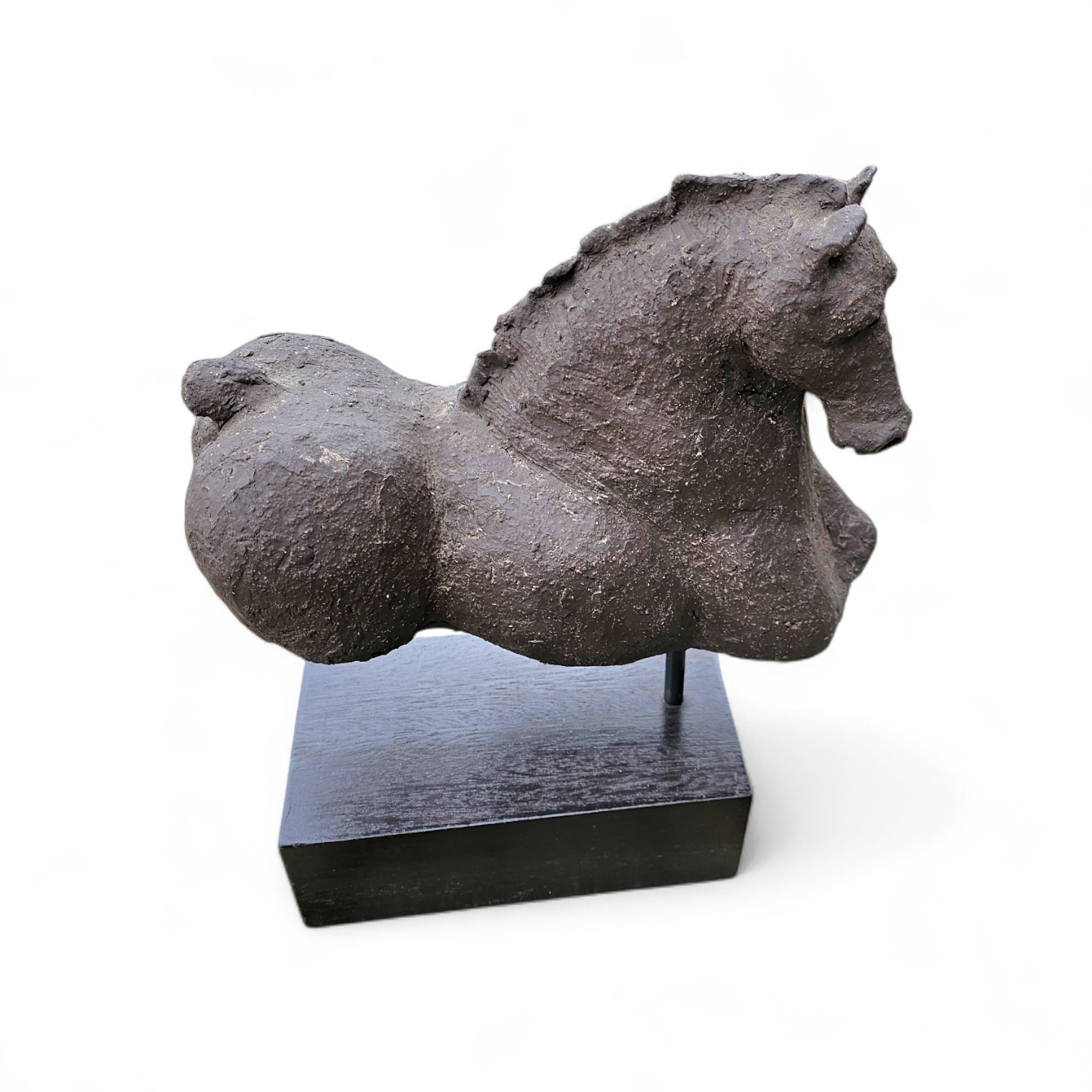 Bronze sculpture / Horse torso on a wooden pedestal /