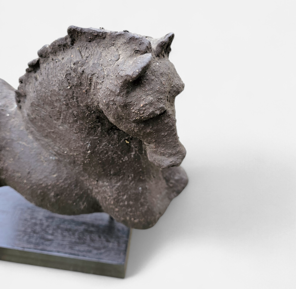 Bronze sculpture / Horse torso on a wooden pedestal /