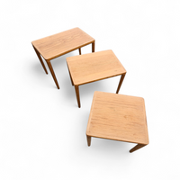 Set of 3 solid oak tables / Nesting Tables / Henry Walter Klein for Bramin / 1970