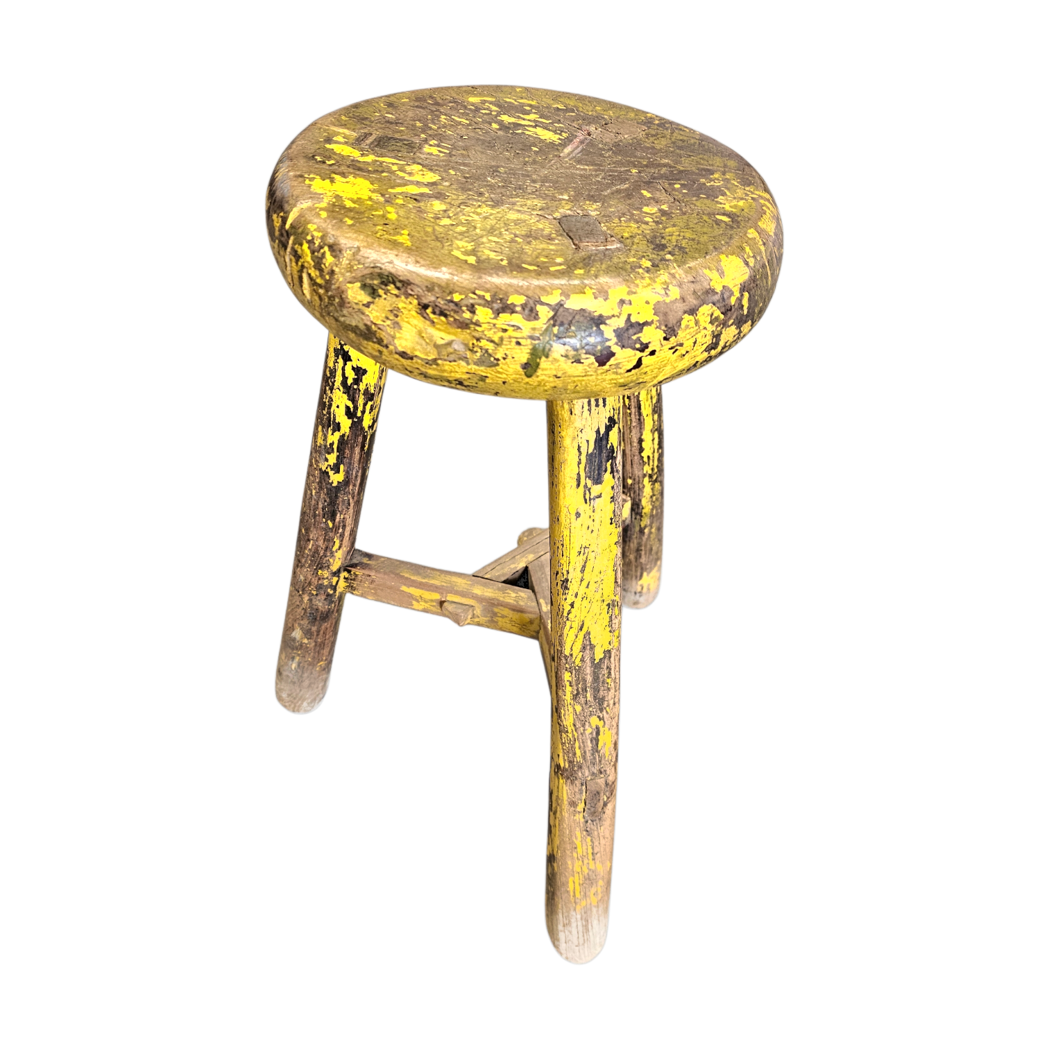 Primitive wooden tripod stool /  height 52 cm