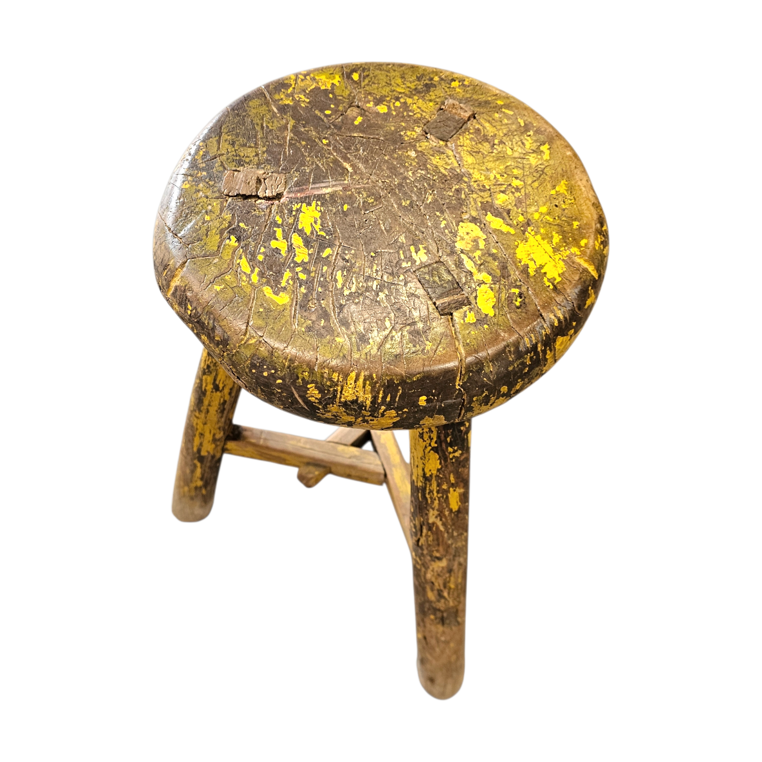 Primitive wooden tripod stool /  height 52 cm