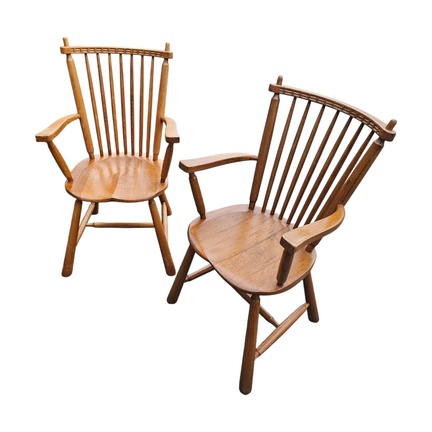 2 × Dutch Design Oak Arm Dining Chairs by De Ster Geldermalsen / Netherlands 1960s