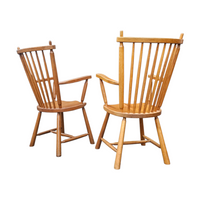 2 × Dutch Design Oak Arm Dining Chairs by De Ster Geldermalsen / Netherlands 1960s