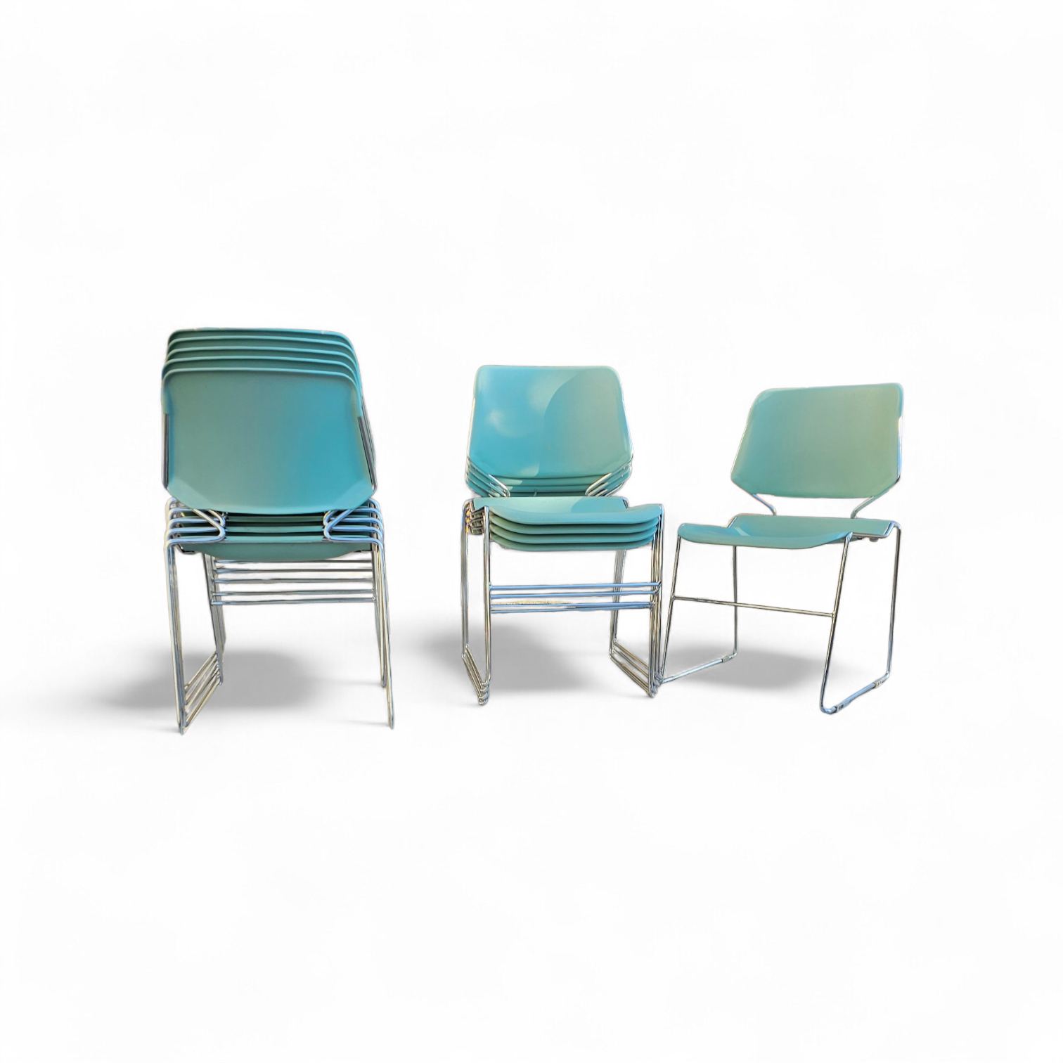 10 x Mid Century design Stackable Matrix Krueger Chairs by Thomas Tolleson / mint green / USA 1970s