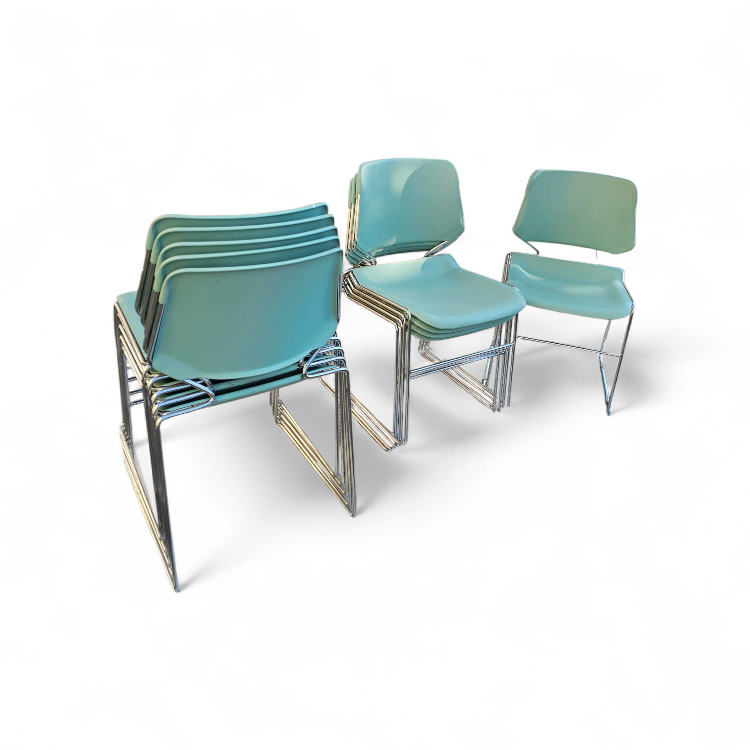 10 x Mid Century design Stackable Matrix Krueger Chairs by Thomas Tolleson / mint green / USA 1970s