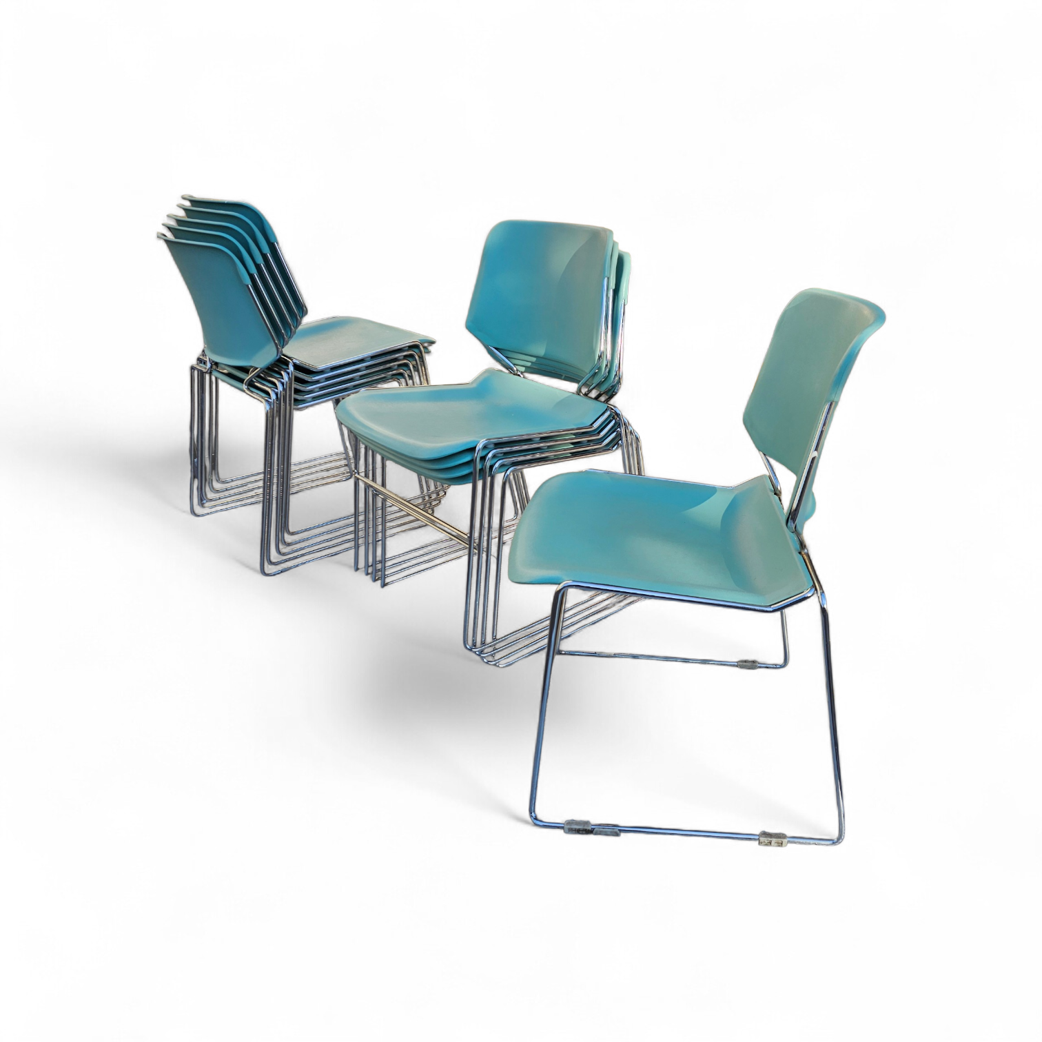 10 x Mid Century design Stackable Matrix Krueger Chairs by Thomas Tolleson / mint green / USA 1970s
