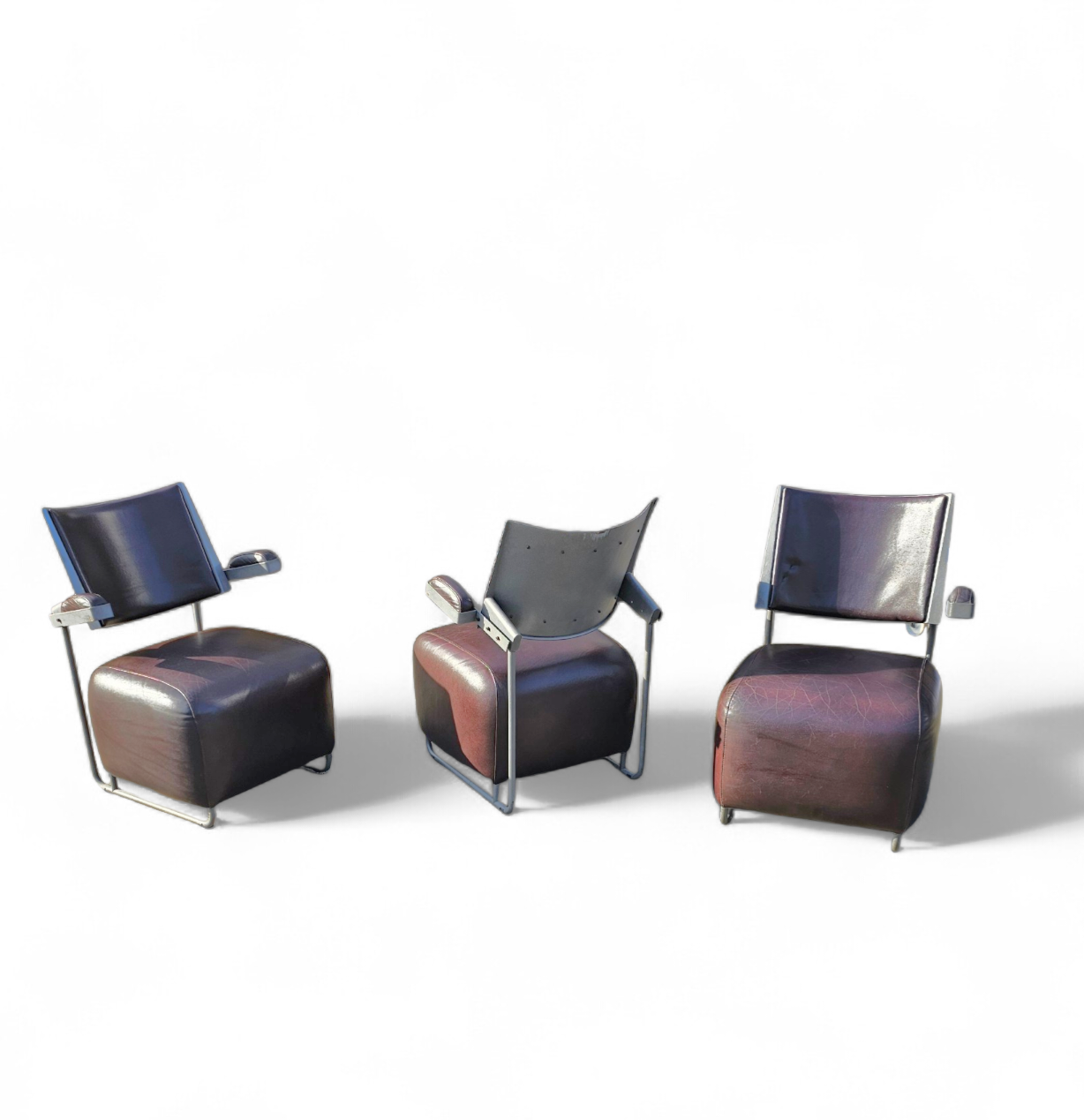 3 x Oscar armchair by Harri Korhonen for Inno Interior Oy / brown leather / 1980s