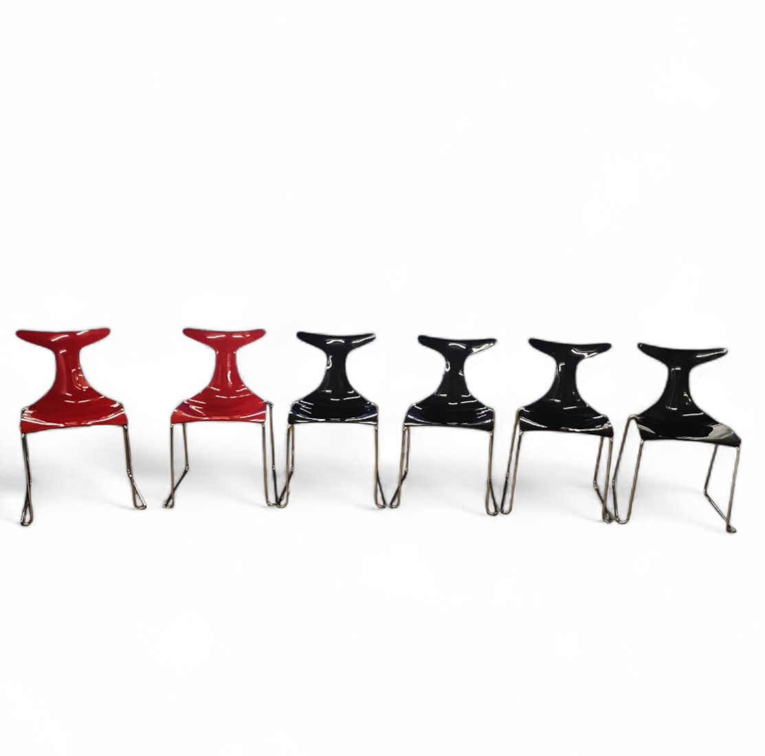 6 x Delfy chair by Gino Carollo for Ciacci Kreaty / Italy 1990s / 2 x red - 4 x black