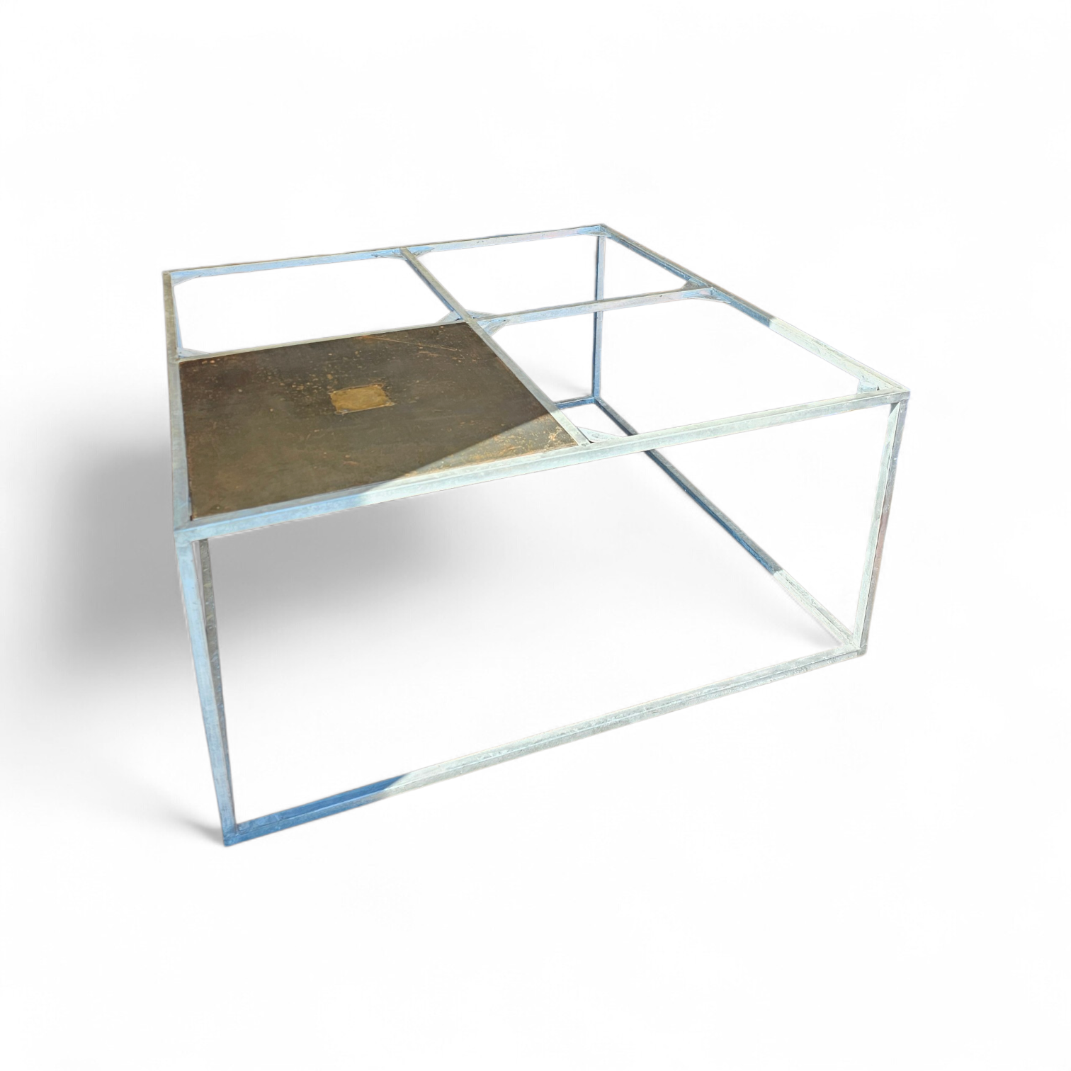 One of a kind brutalist coffee table 1980s with weighty metal / copper / steel tops /