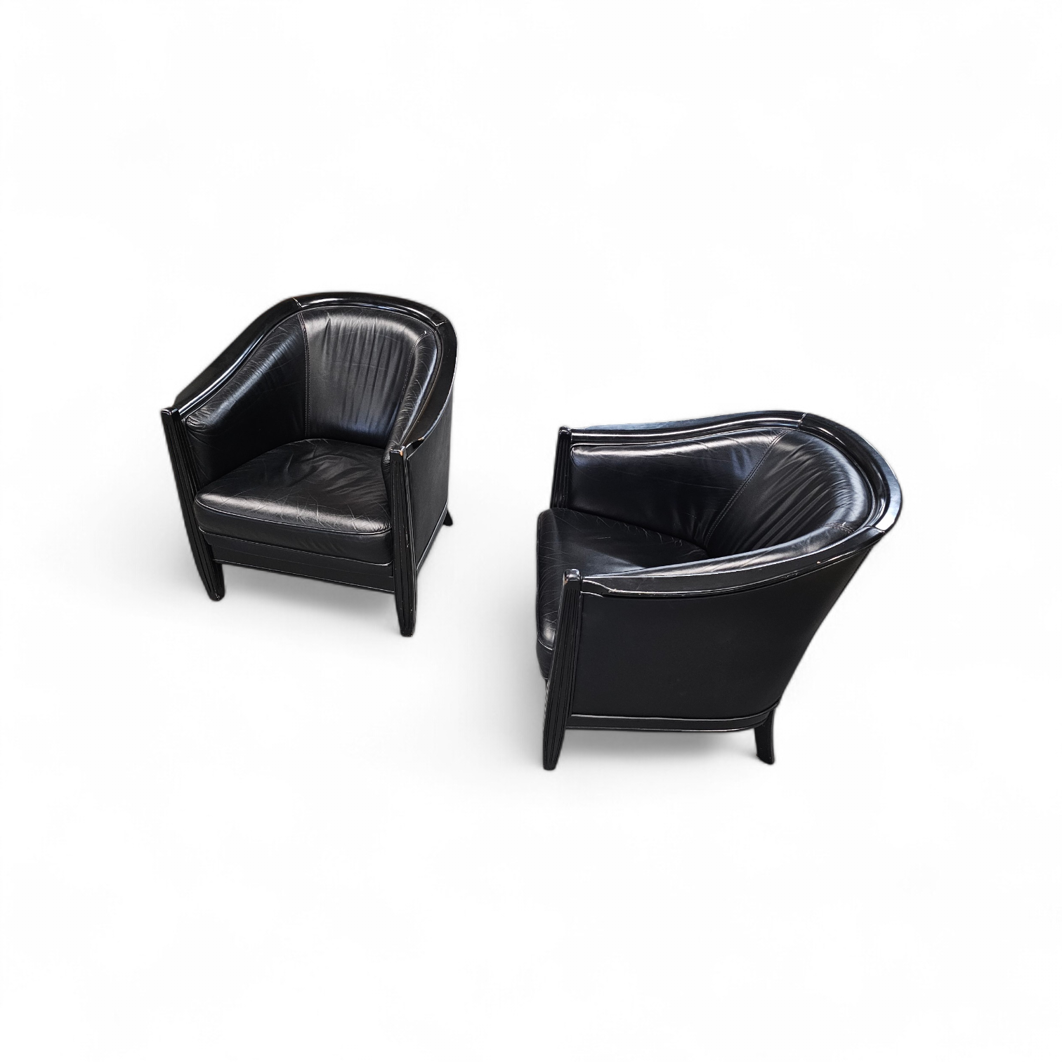 2 x black leather armchair 1980s / Art Deco style / good condition