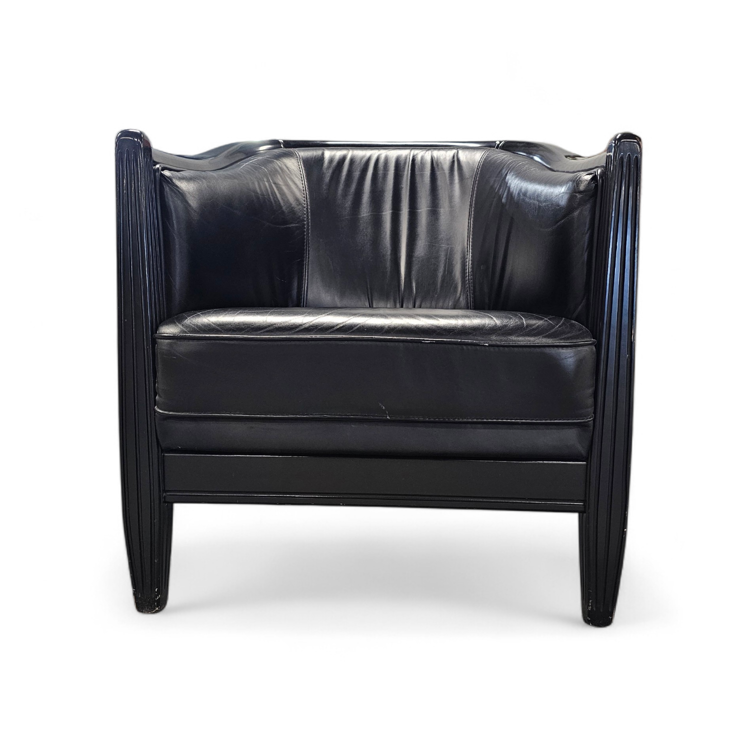 2 x black leather armchair 1980s / Art Deco style / good condition