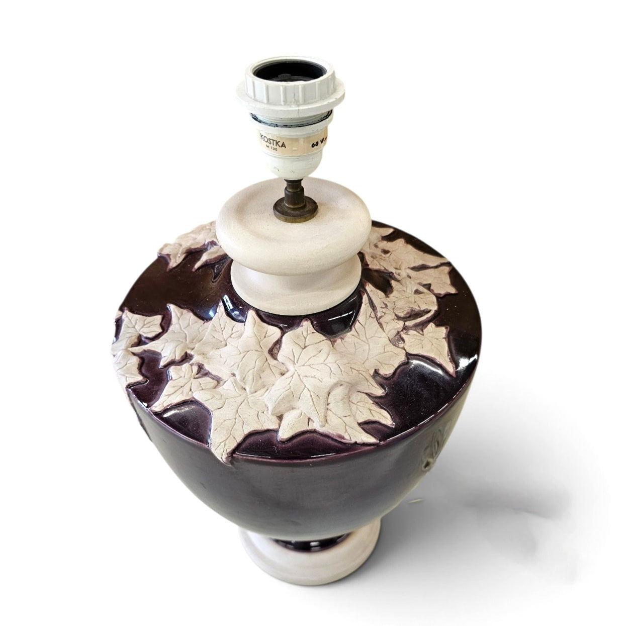 2 x large Kostka floral ceramic vase lamp / 1970s / France