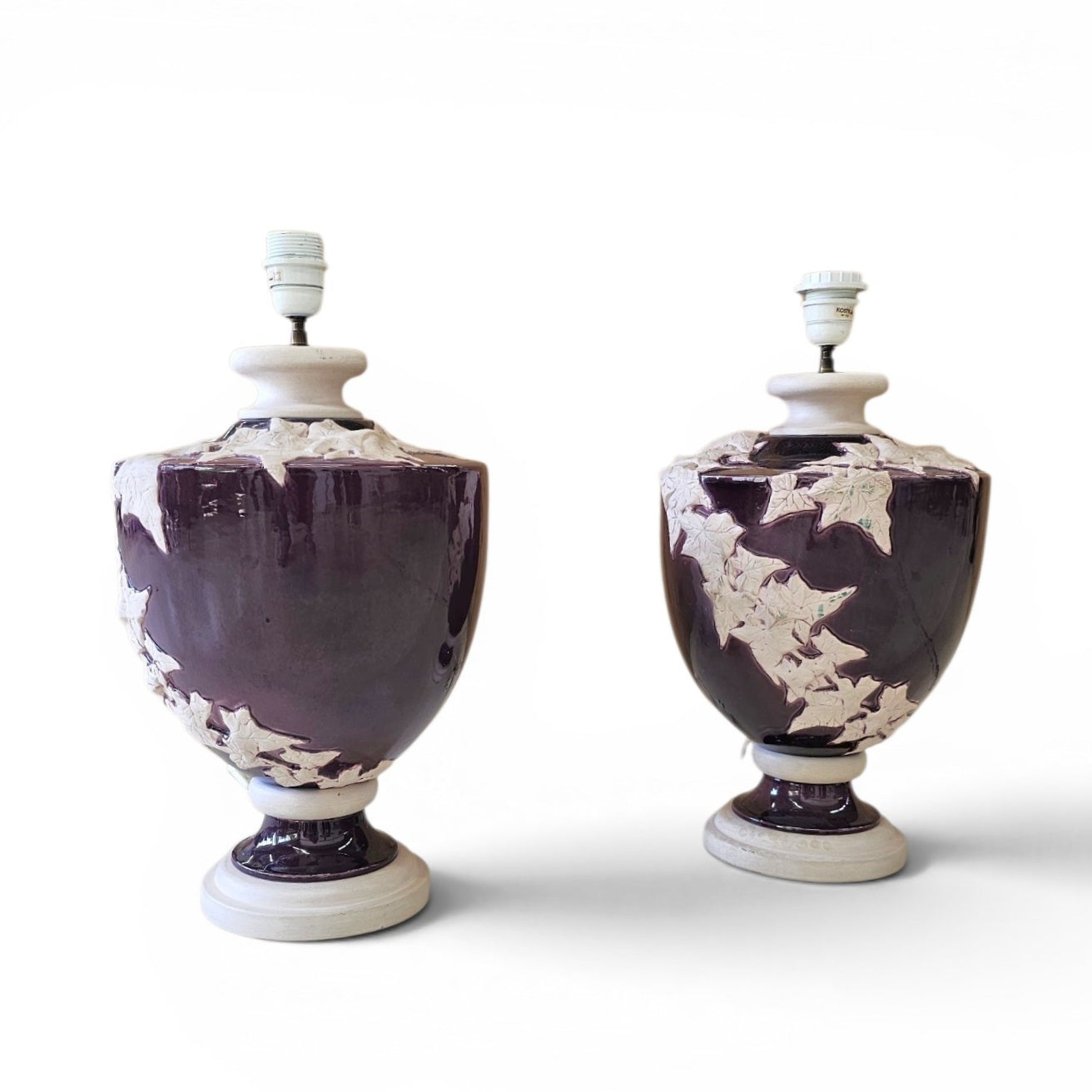 2 x large Kostka floral ceramic vase lamp / 1970s / France