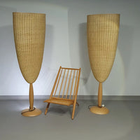 2 x Marco Agnoli for Pierantonio Bonacina XL / Flûte Floor Lamp in Cane / wicker and Wood