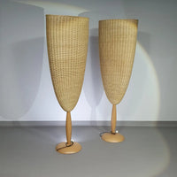 2 x Marco Agnoli for Pierantonio Bonacina XL / Flûte Floor Lamp in Cane / wicker and Wood