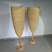 2 x Marco Agnoli for Pierantonio Bonacina XL / Flûte Floor Lamp in Cane / wicker and Wood