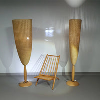 2 x Marco Agnoli for Pierantonio Bonacina XL / Flûte Floor Lamp in Cane / wicker and Wood