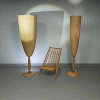 2 x Marco Agnoli for Pierantonio Bonacina XL / Flûte Floor Lamp in Cane / wicker and Wood