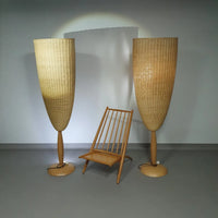 2 x Marco Agnoli for Pierantonio Bonacina XL / Flûte Floor Lamp in Cane / wicker and Wood
