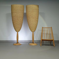 2 x Marco Agnoli for Pierantonio Bonacina XL / Flûte Floor Lamp in Cane / wicker and Wood
