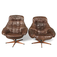 Danish Leather Swivel Lounge Chairs by H.W. Klein for Bramin, 1960s
