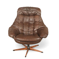 Danish Leather Swivel Lounge Chairs by H.W. Klein for Bramin, 1960s
