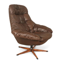 Danish Leather Swivel Lounge Chairs by H.W. Klein for Bramin, 1960s
