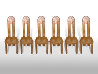 6 x De Puydt Rapsodie oak Brutalist dining chair from the 1970s.