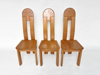 6 x De Puydt Rapsodie oak Brutalist dining chair from the 1970s.