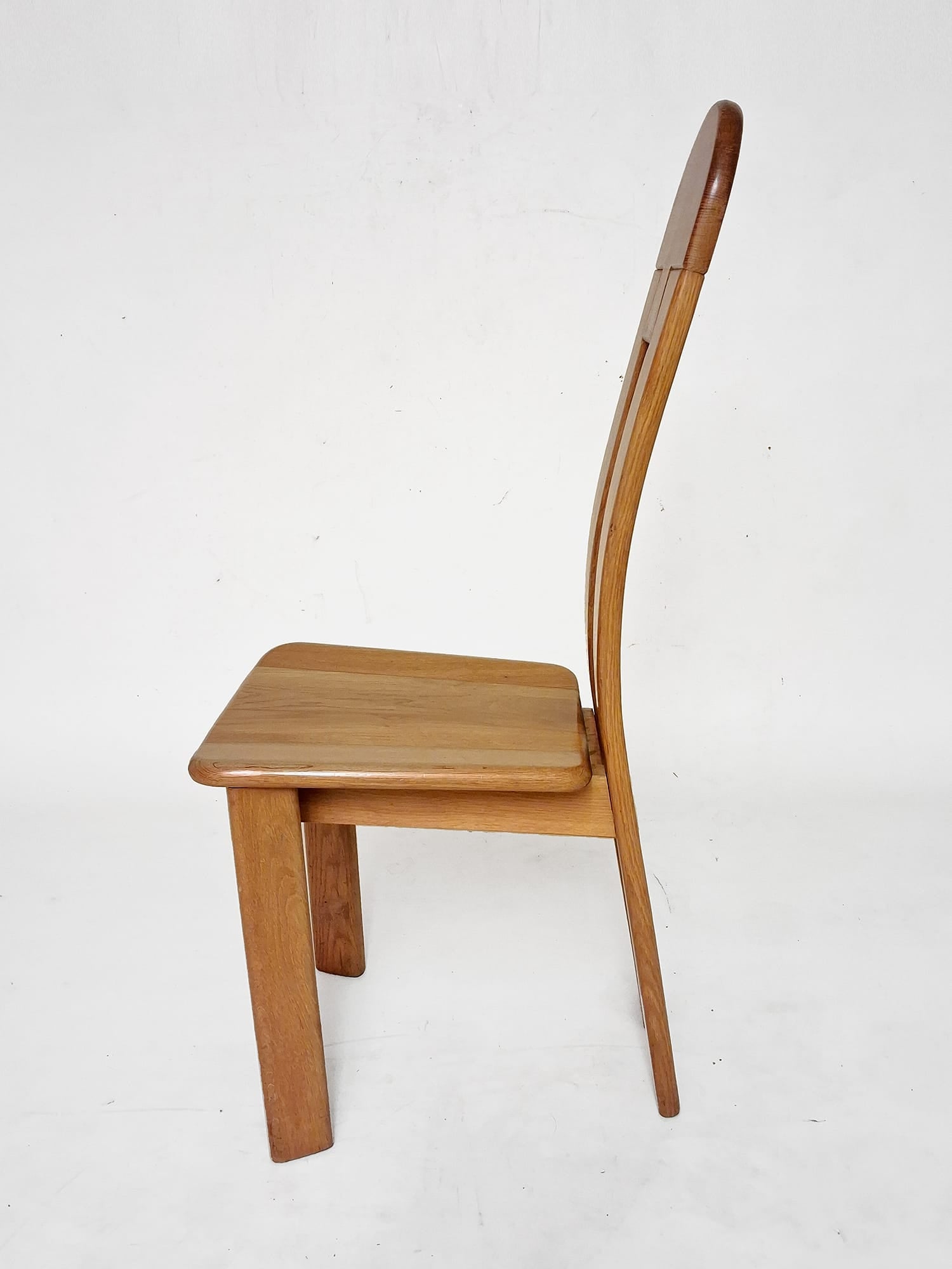 6 x De Puydt Rapsodie oak Brutalist dining chair from the 1970s.