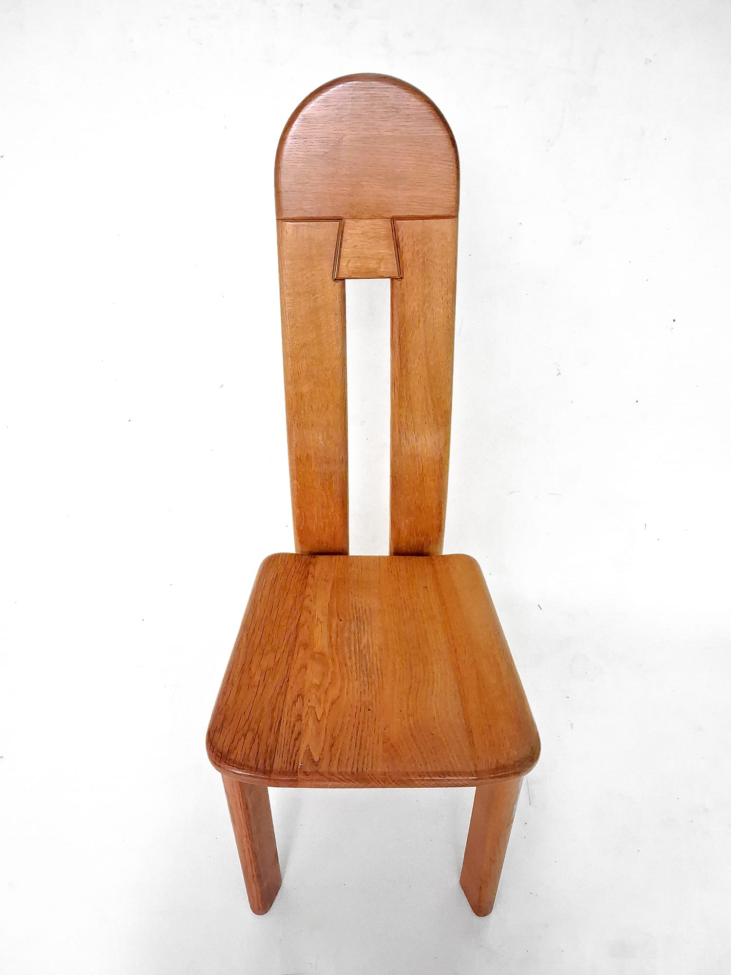 6 x De Puydt Rapsodie oak Brutalist dining chair from the 1970s.