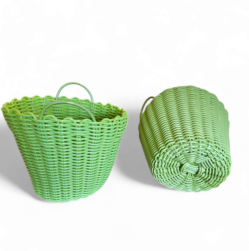Woven plastic rattan baskets 1970s / Height 43 cm
