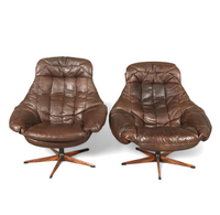 Danish Leather Swivel Lounge Chairs by H.W. Klein for Bramin, 1960s