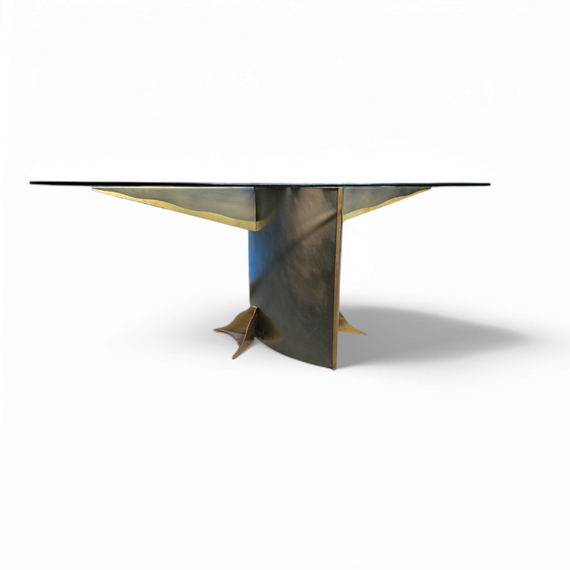 Postmodern Belgo Chrom table / oval glass top / 1980s