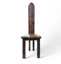 Brutalist primitive hall chair / hand-carved from solid wood and detailed with beautiful gouge woodwork