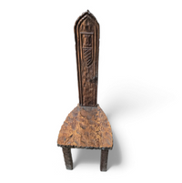 Brutalist primitive hall chair / hand-carved from solid wood and detailed with beautiful gouge woodwork