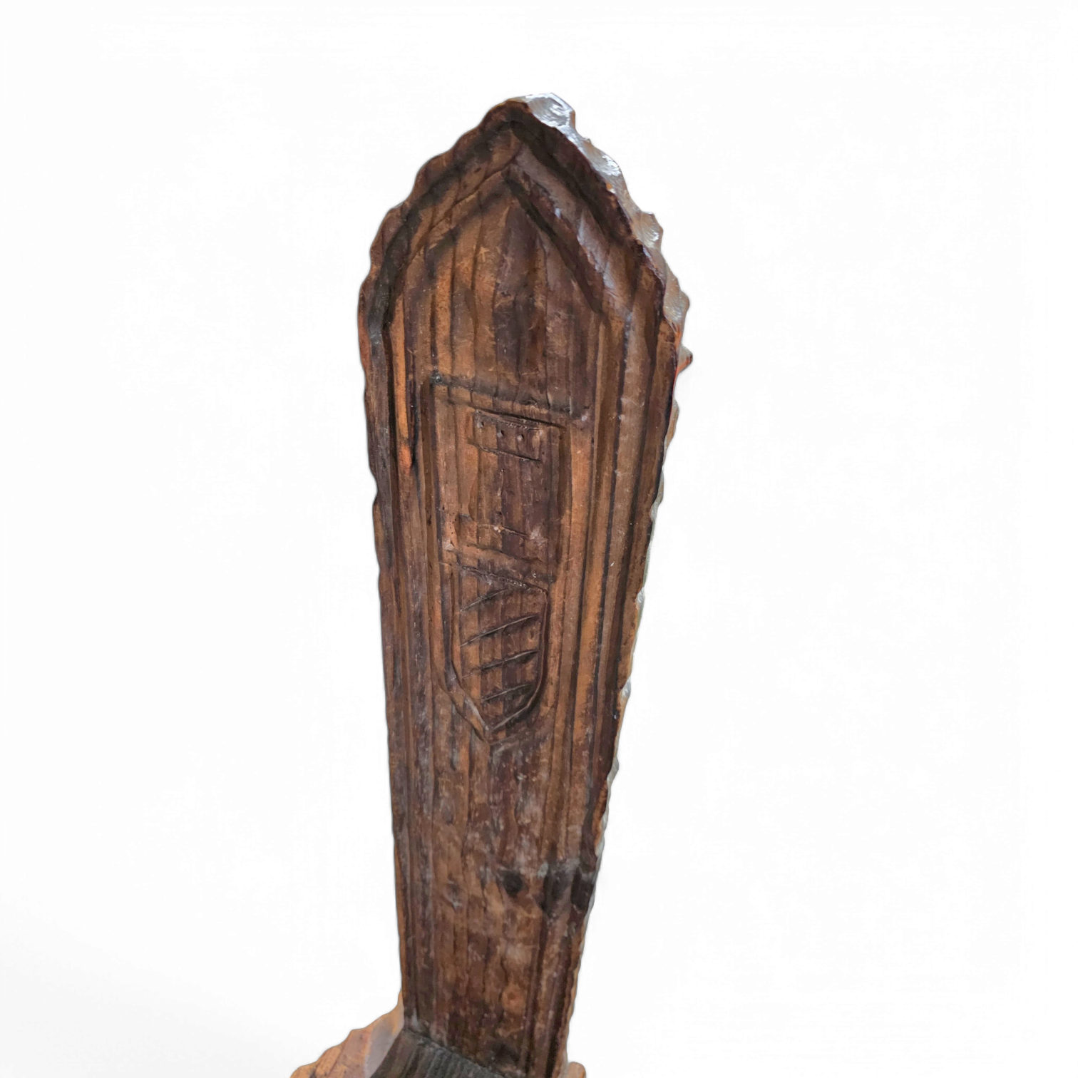 Brutalist primitive hall chair / hand-carved from solid wood and detailed with beautiful gouge woodwork