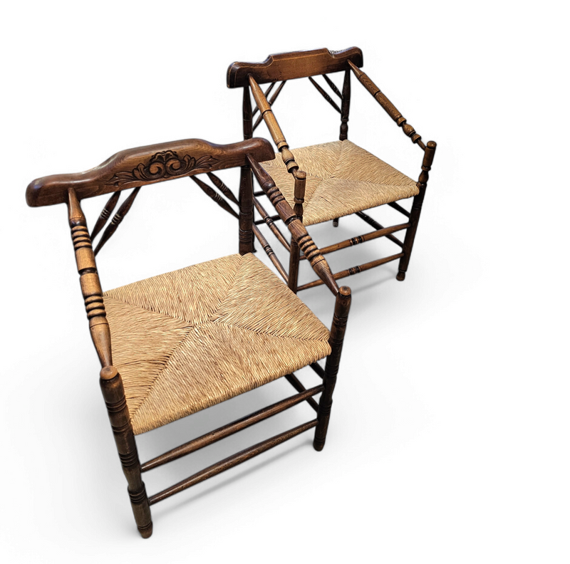 A pair of Dutch oak / matching Rush Chairs 1930s