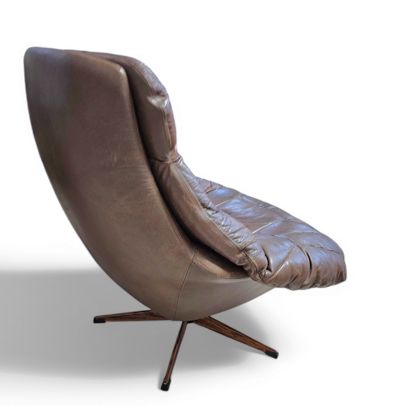 Danish Leather Swivel Lounge Chairs by H.W. Klein for Bramin, 1960s