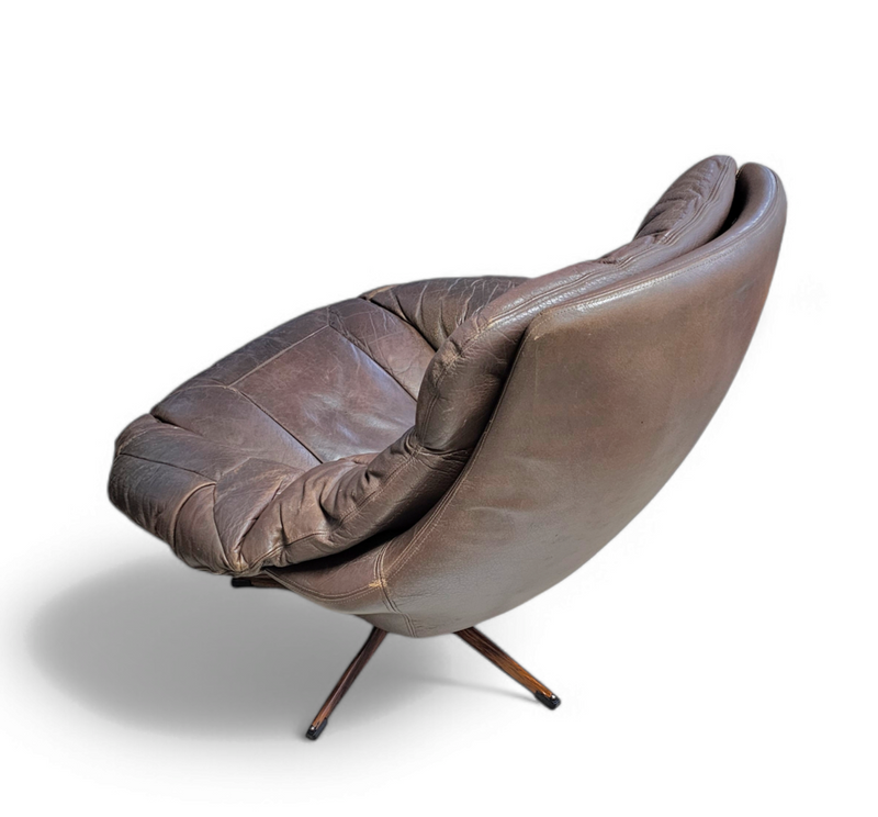 Danish Leather Swivel Lounge Chairs by H.W. Klein for Bramin, 1960s