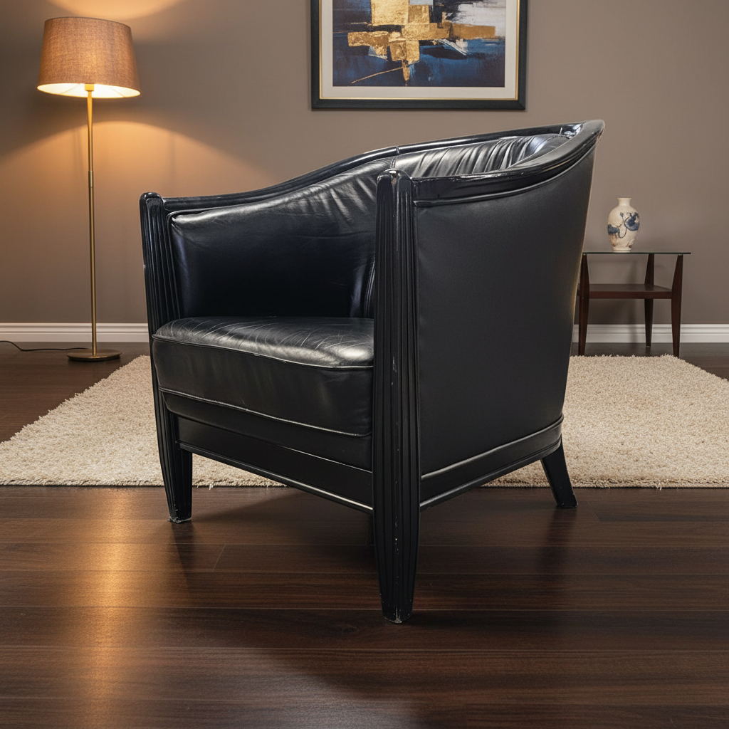 2 x black leather armchair 1980s / Art Deco style / good condition