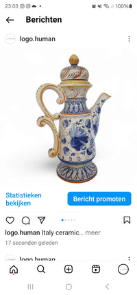 Italy / ceramic / Majolica / Deruda / teapot / Height 50 cm