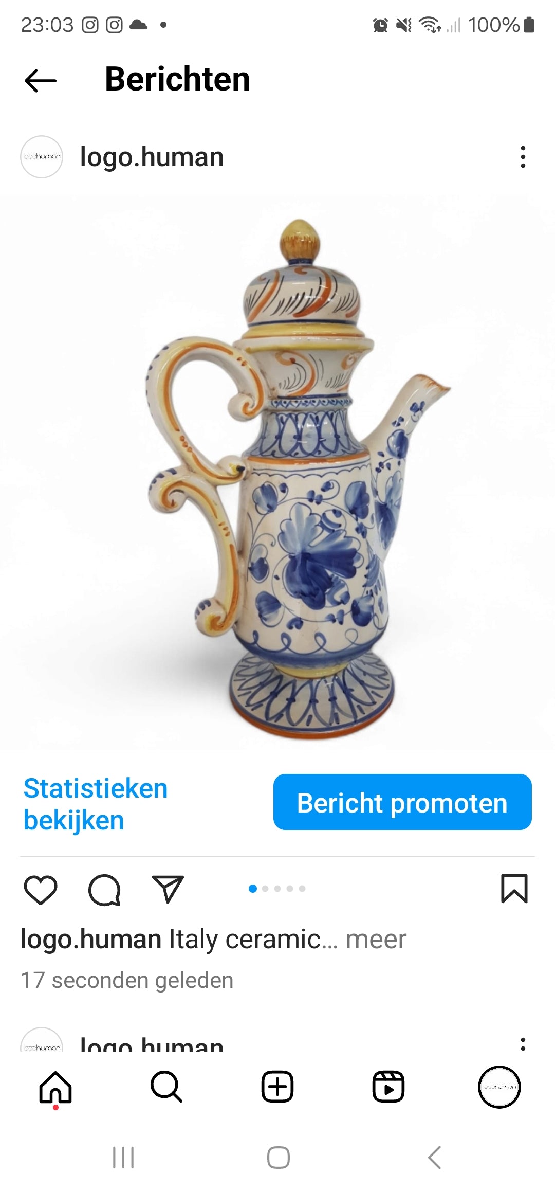 Italy / ceramic / Majolica / Deruda / teapot / Height 50 cm