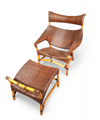 Lounge chair and footstool designed by Yuzuru Yamakawa rattan and bamboo