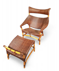 Lounge chair and footstool designed by Yuzuru Yamakawa rattan and bamboo