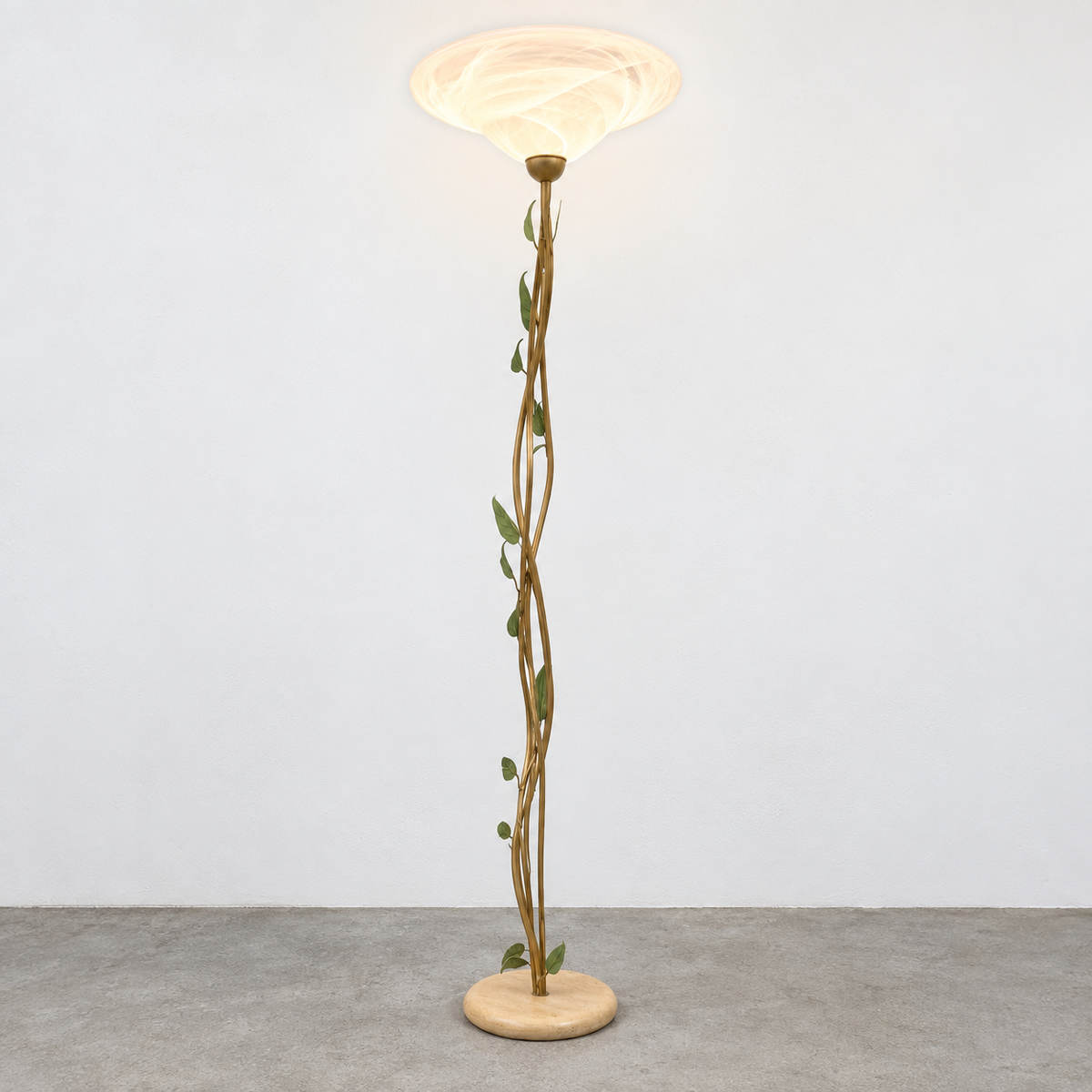 2 x floorlamp / botanic / floral metal decoration / 1970s /