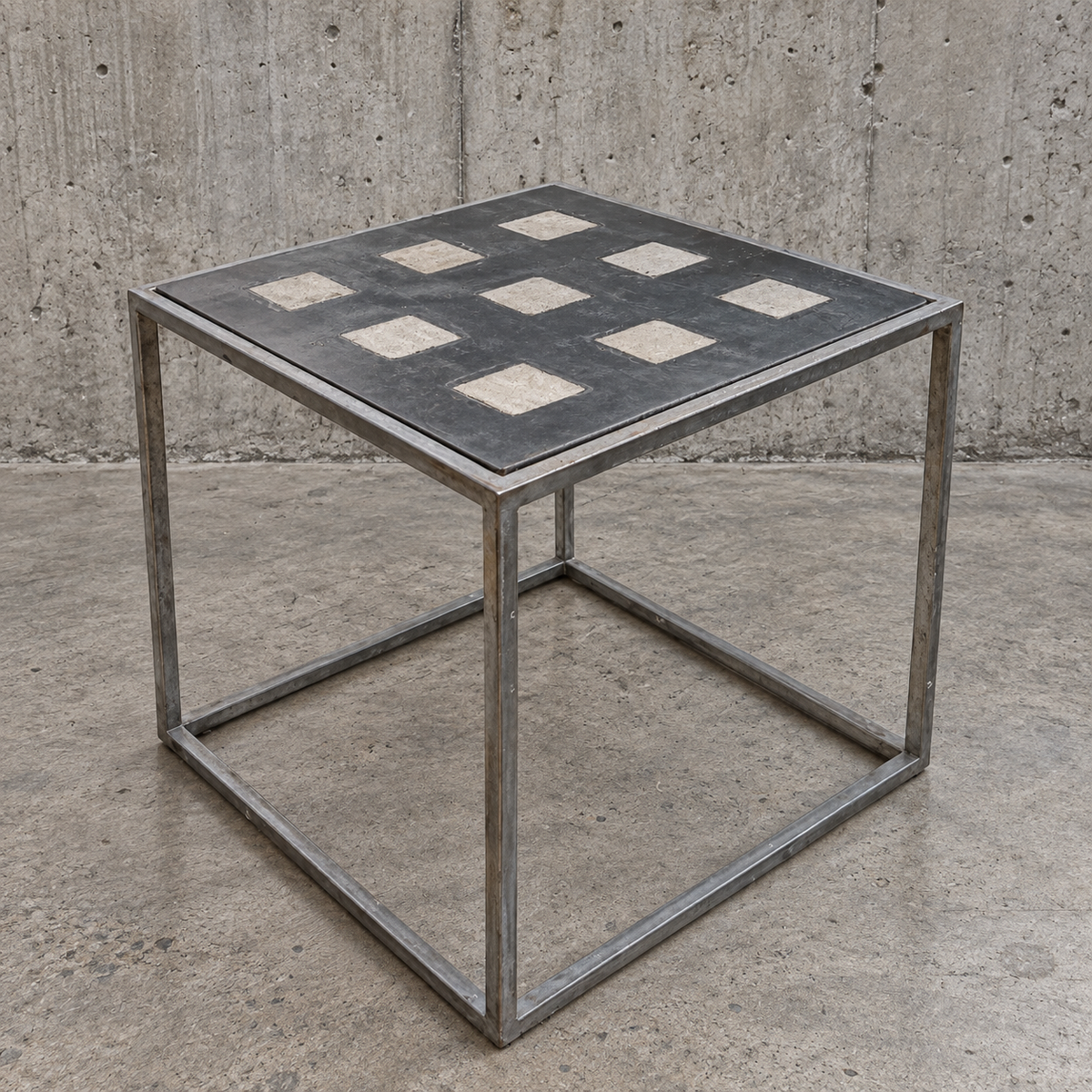 Set of three industrial / brutalist side / coffee tables / 1990s